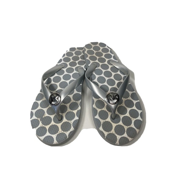 Michael Kors Shoes - Michael Kors Flip Flops Thong Size 9 Gray/White W/Silver MK #RX161 EUC